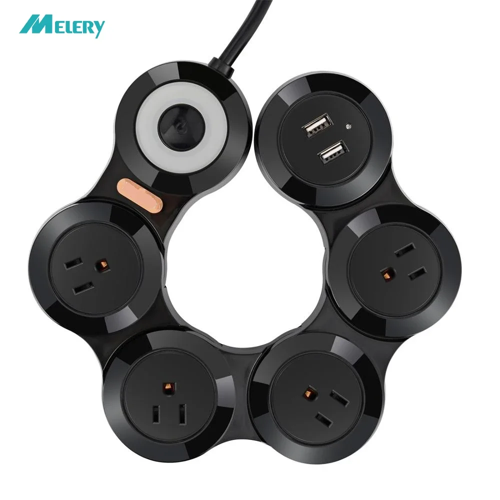 

Melery Multiple Power Strip US Electrical Plug Socket Outlets Dual USB Flexible Foldable Rotary Switch 1.8m Extension Cord Home