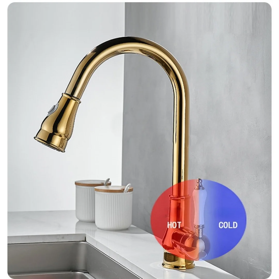 Antique Pull Out Kitchen Faucets Brass Gold Sink Faucets Brass Sink Tap Rotating Spout Mixers Tap Hot Cold Water Crane