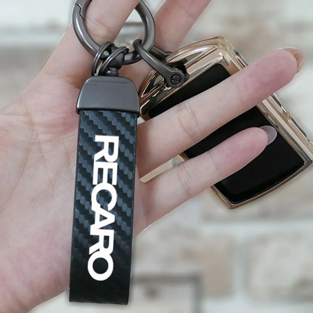 Carbon fiber Keychain Car Logo Key Ring Car Styling for RECARO Car Key Ring Holder Jewelry Square Pattern Buckle