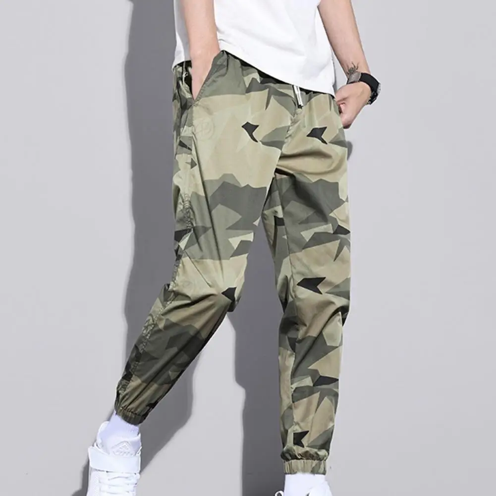 Simple Summer Pants Hip-hop Style Ankle Length Ankle-banded Mid Waist Deep Crotch Summer Cargo Pants