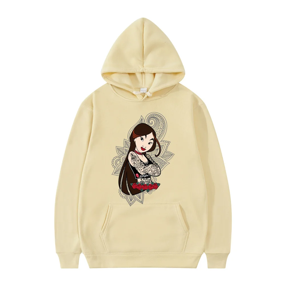 

Disney Princess Mulan Pattern Loose Unisex Sweatshirts Pocket Print Clothing Men's and Women's Large Size Hoodies Spring and Aut