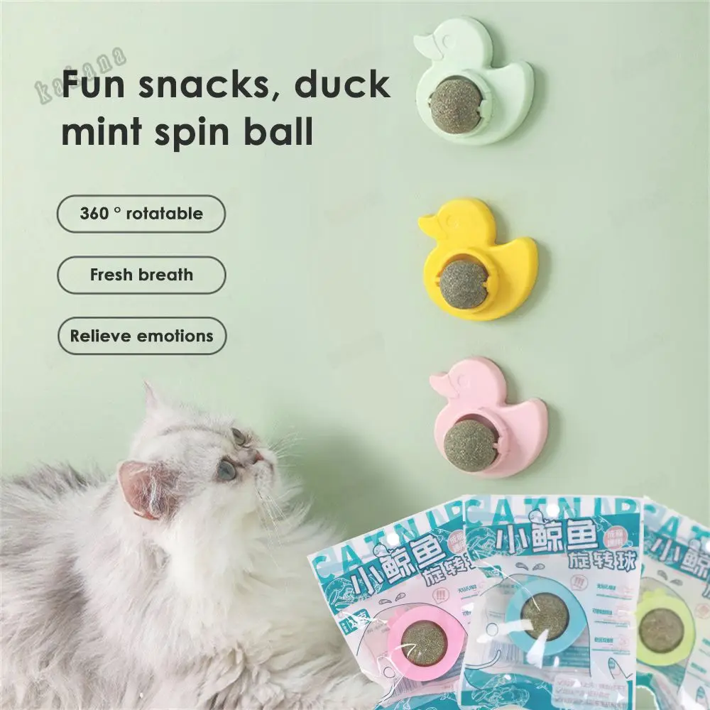 Cat Mint Ball Rotation Catnip Wall Ball Duckling Cats Toys Licking Snacks Freshen Breath Rotatable Treats Toys Kitten Playing