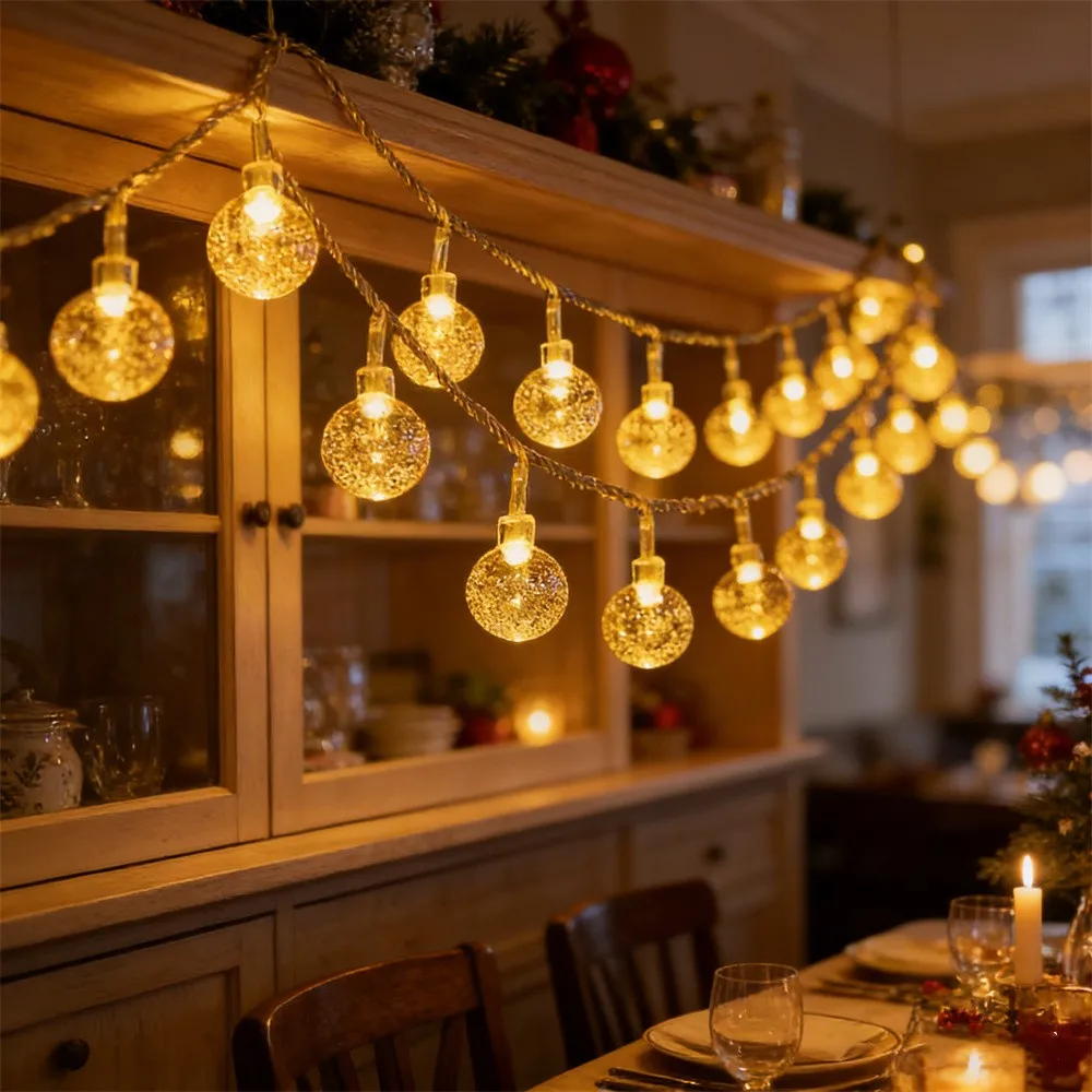 LED Bubble Fairy String Lights Indoor Crystal Ball Lighting AA Battery Powered Festival Room Wedding Party Room Gate Decoration