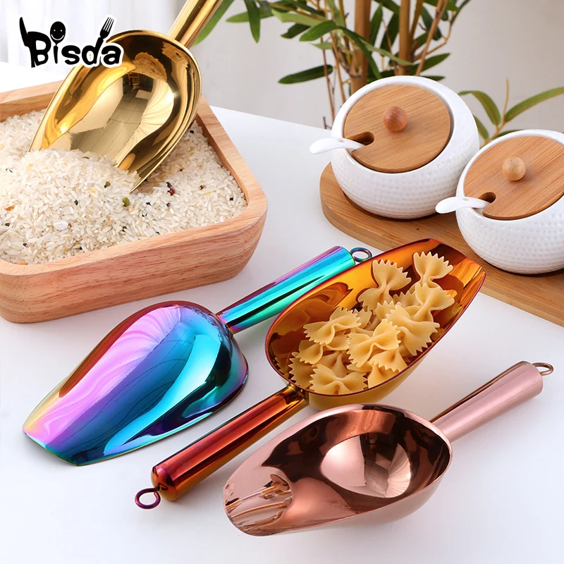 

1Pc Stainless Steel Shovel Flour Scoop Grain Rice Food Shovel Buffet Candy Spoon Bar Ice Cube Shovel Tea Kitchen Utensils