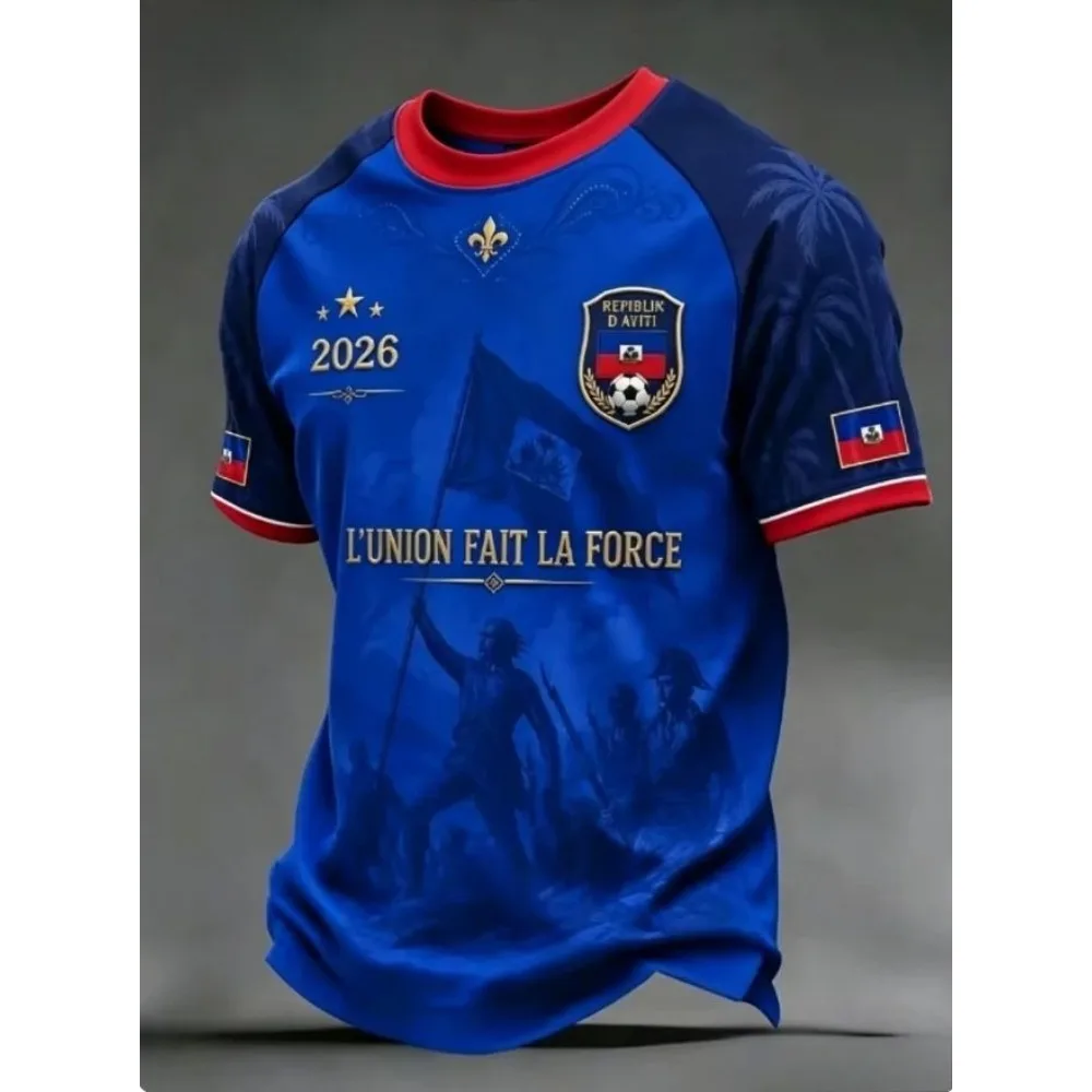 2026 Summer New Haiti Blue Football Jersey Men's Crew Neck Sportswear with 