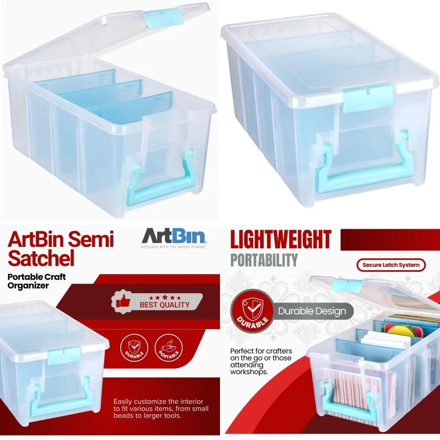 ArtBin 6925AA Semi Satchel com divisórias removíveis Organizador portátil de artesanato de arte com alça [1] Estojo de armazenamento de plástico transparente com
