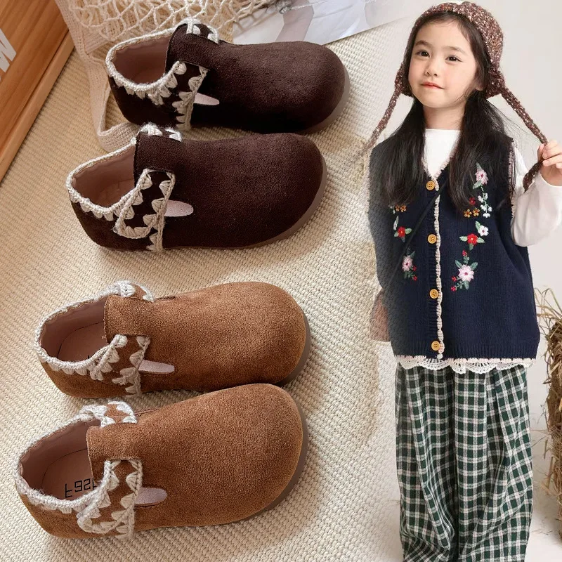 

Kids Leather Shoes Round Toes Sweet Girls Moccasins Korean Style Soft Bottom 2025 Autumn New Children Princess Shoes Non-slip