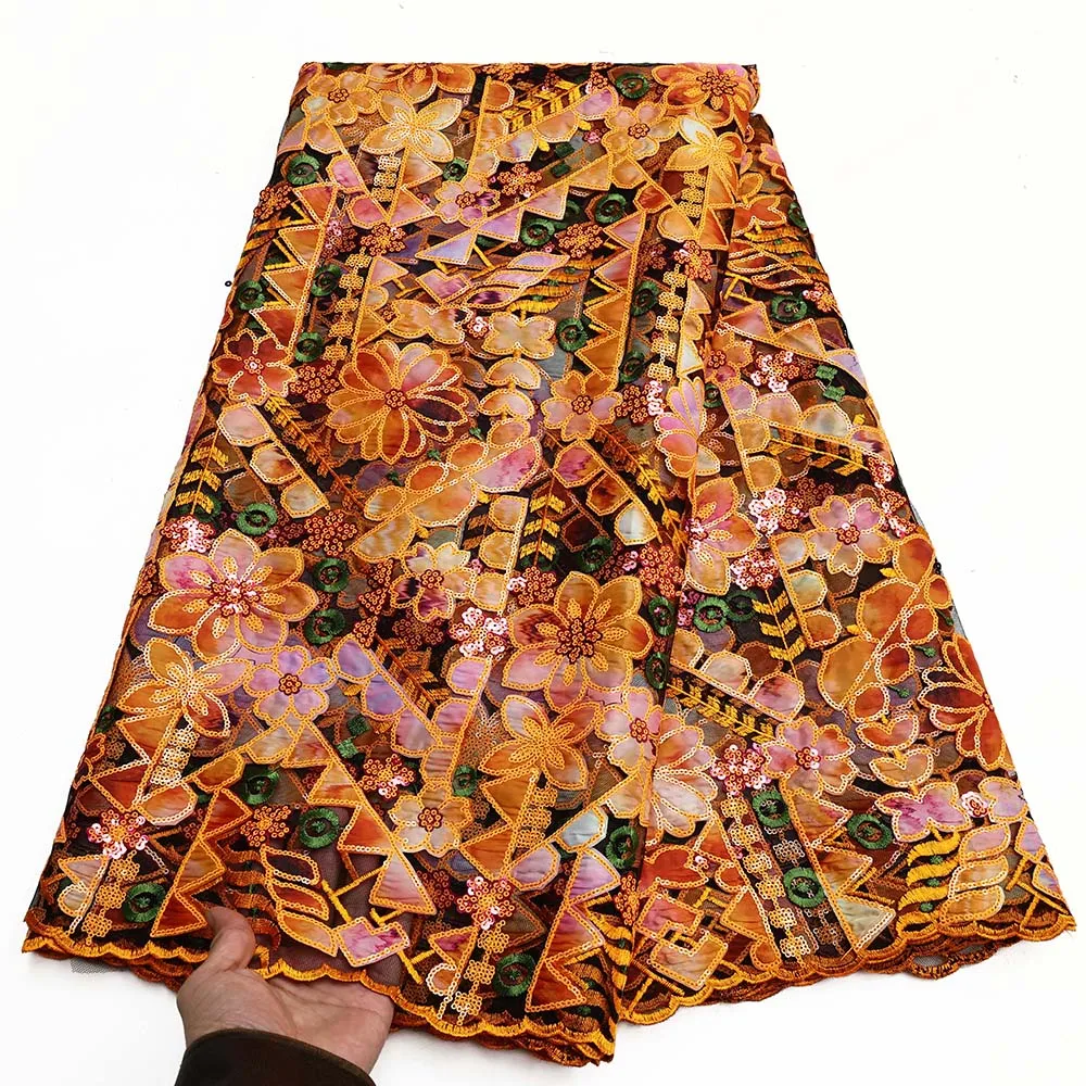 Newest Women Sequined Printing Lace Fabric 5 Yards High Quality Mesh Sequined Printed Lace For Wedding Party Dresses Sew Fabric