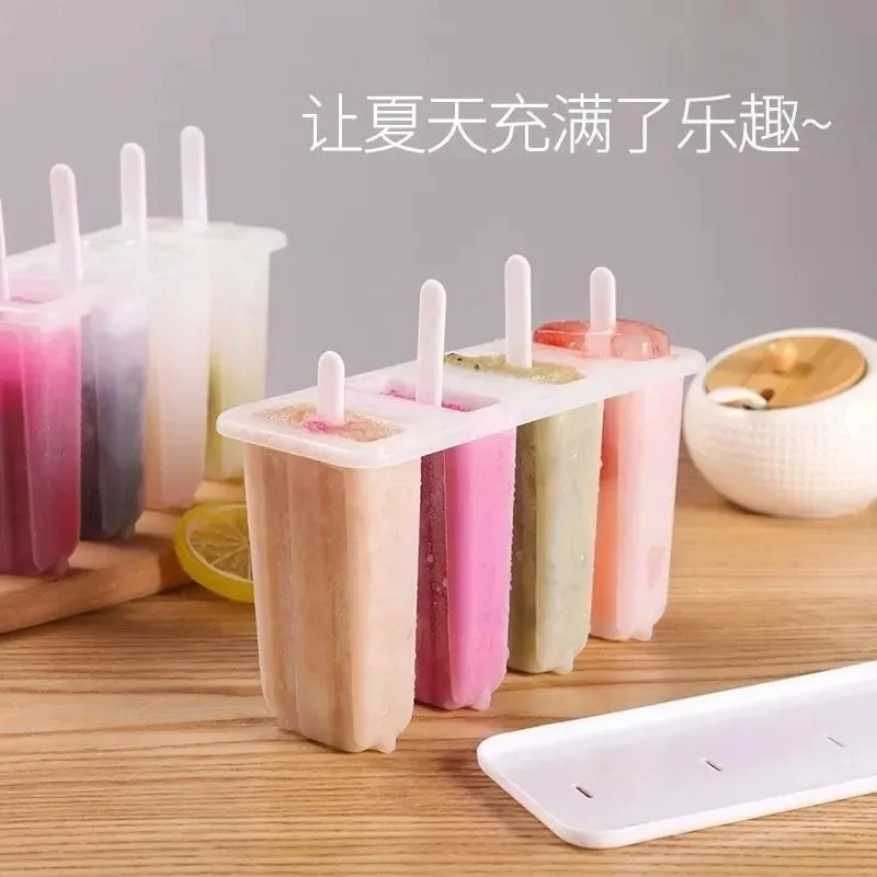 5pcs Food Grade Silicone Vintage Popsicle Mold 4 Cavity With Lid Odor Proof Homemade Ice Bar Making Tool