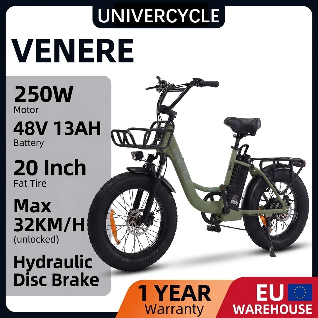 UNIVERCYCLE VENUS Vélo électrique, moteur puissant de 500W, 25 km/h, 48V 13Ah, freins hydrauliques, pneus larges de 20x4 pouces, autonomie de 45-55 km, pour adultes
