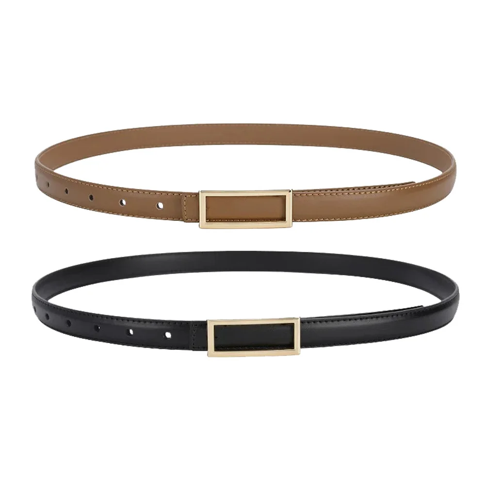 

2Pcs Thin PU Belts for Women Classic Adjustable Waist Belt Casual Dress Belt Metal Buckle Vintage Style