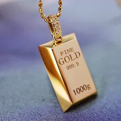 New Luxury Trendy Gold Plated Small Bars Bricks Pendant Necklaces for Women Link Chains Punk Fashion Jewelry Wedding Party Gift