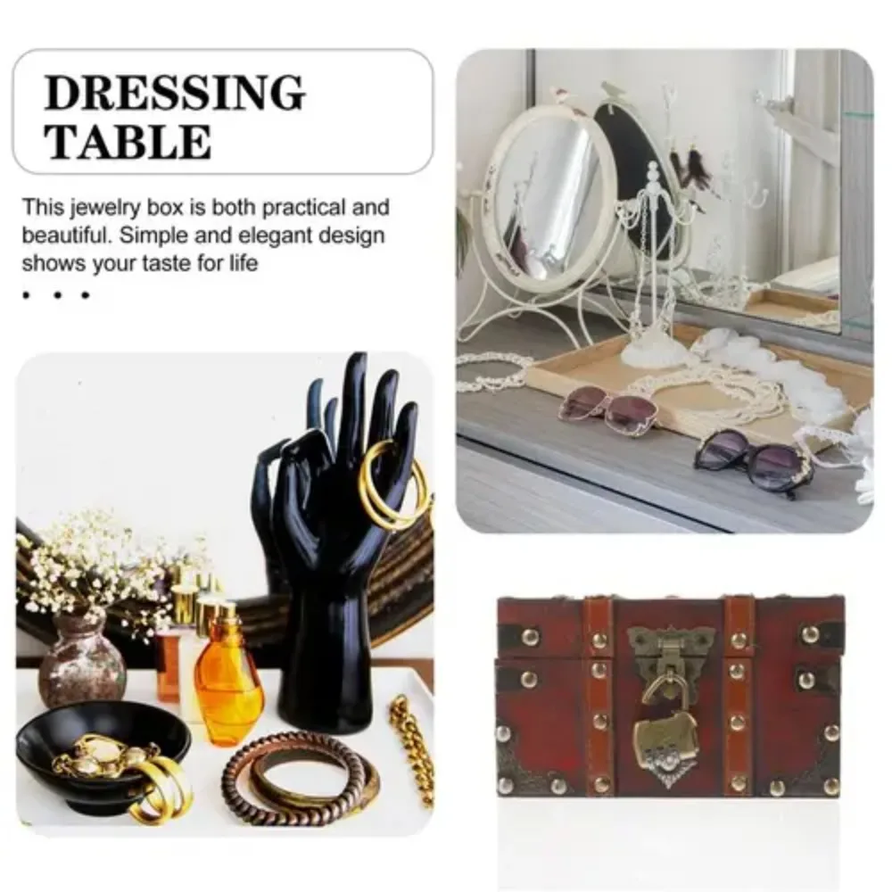 

Creative Vintage Wooden Treasure Box With Bronze Color Lock Antique Design Jewelry Box European Retro Style Trunk Containers