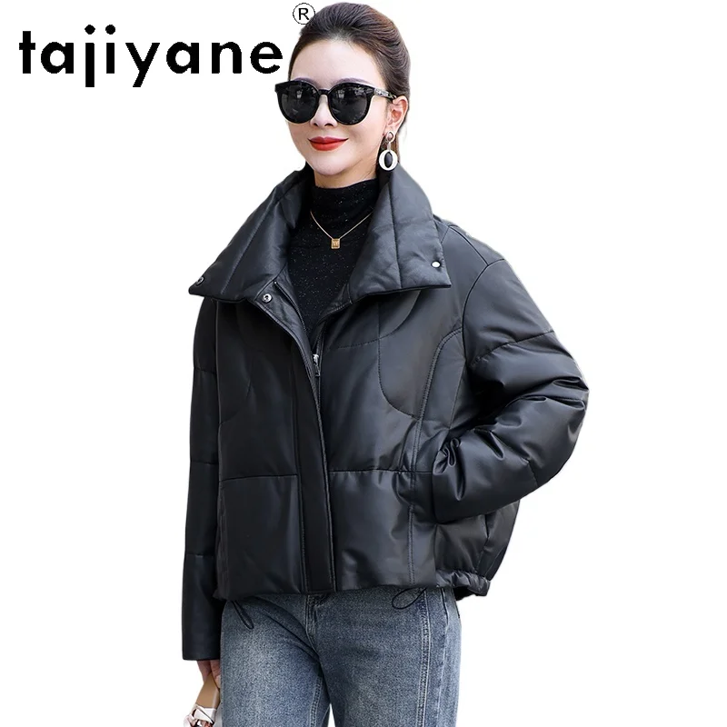 TAJIYANE جلد الغنم الحقيقي أوزة أسفل معطف المرأة أنيق قصير سترة منفوخة قسط حقيقية سترات من الجلد ملابس امرأة 2025 code