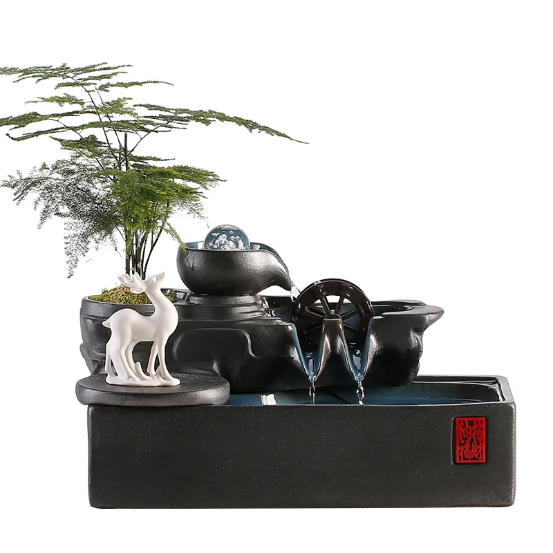 Circulating water to make a fortune Fish tank decoration ornament Crystal ball Feng Shui wheel Fountain landscape housewarming O