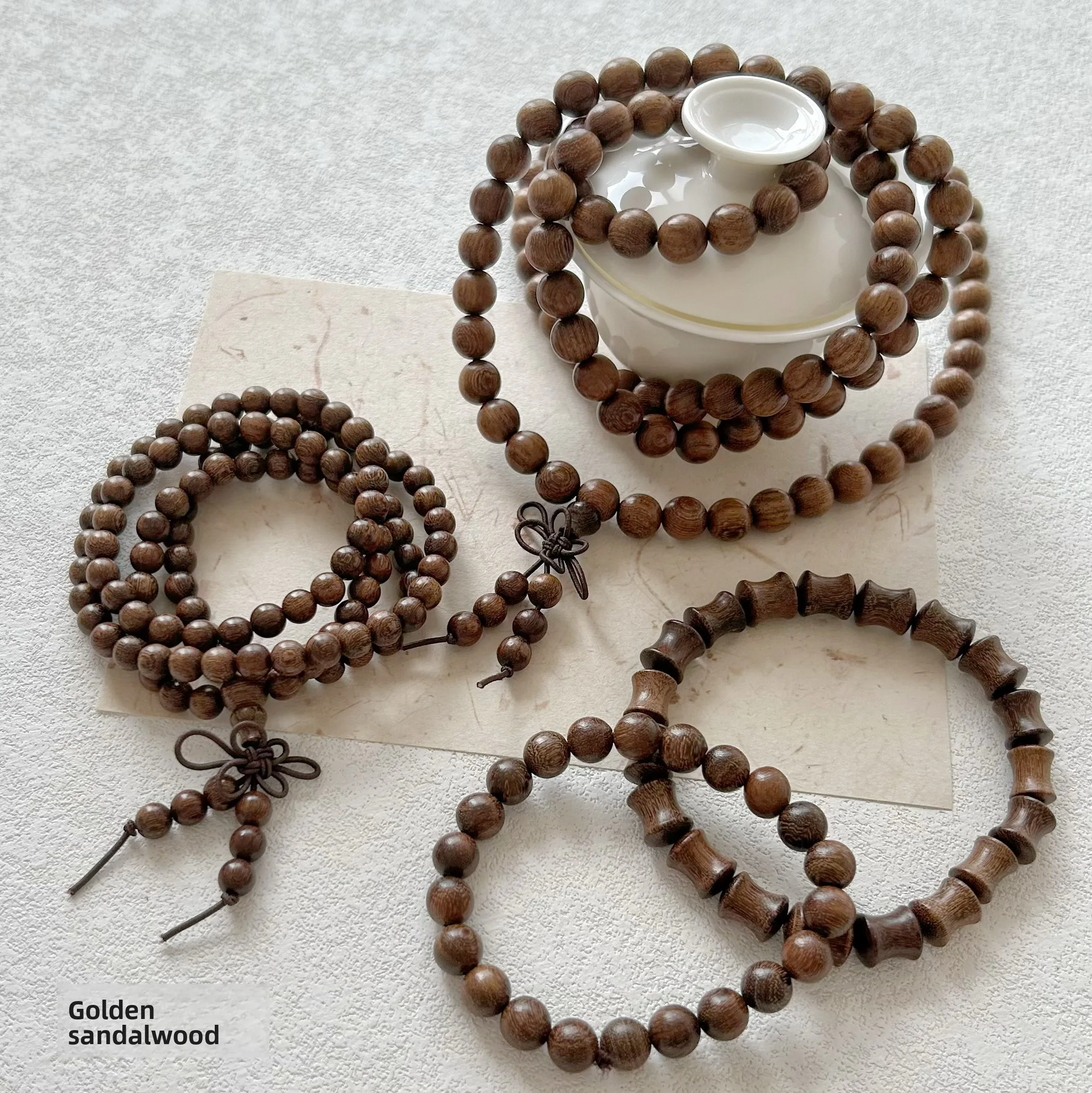 

Браслет из бамбуковых бусин Golden Silk Sandalwood, 62 мм, круглые, с узлами, 8 буддийских бусин, культурные аксессуары для творчества, DIY