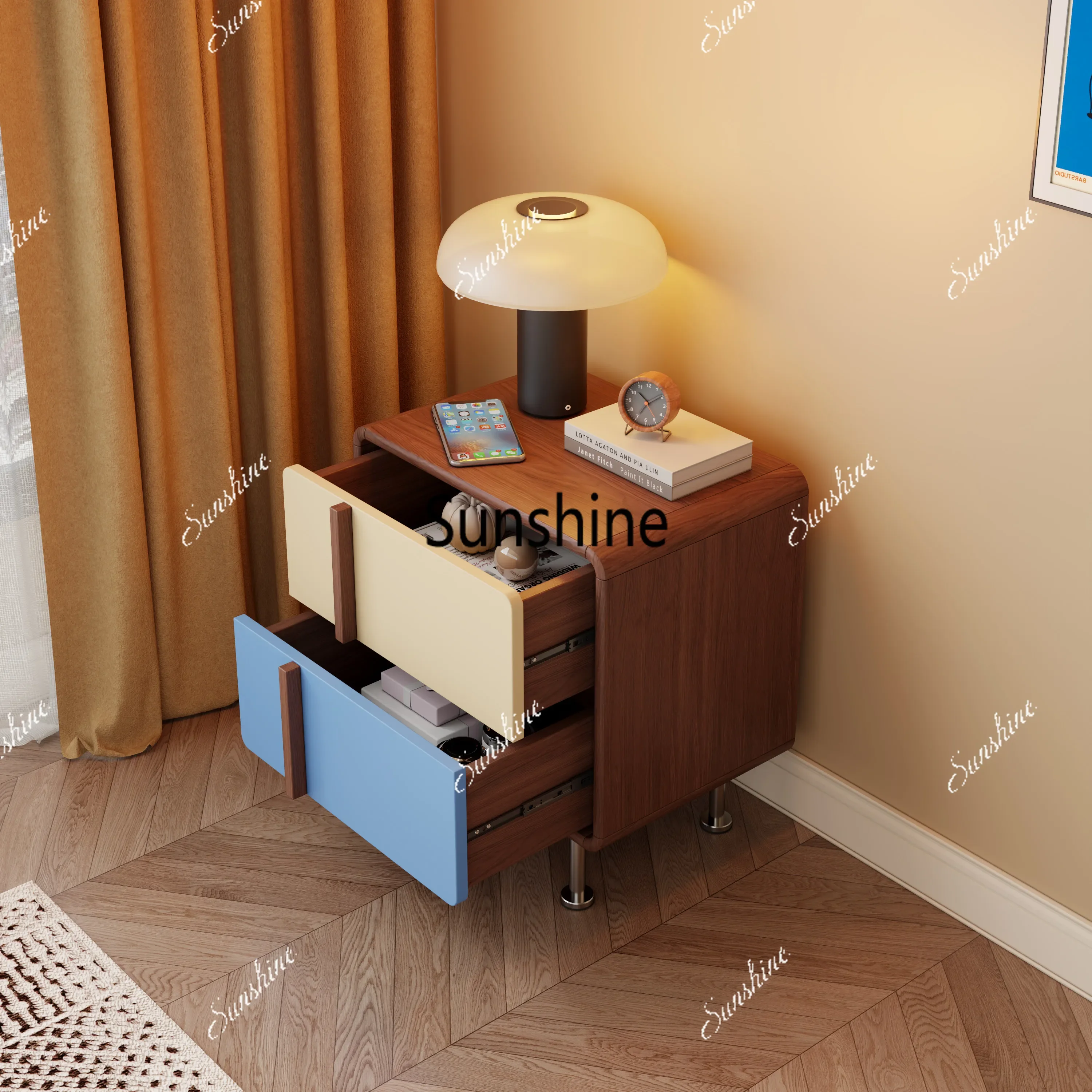 Exquisite and simple bedside table color matching Bauhaus stainless steel storage side cabinetTJ