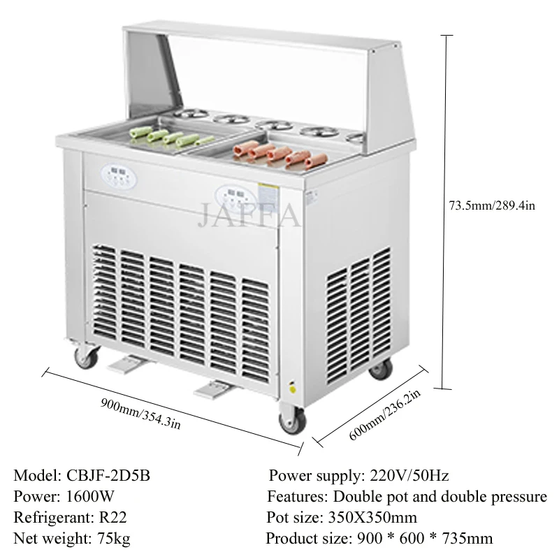 상업용 스테인리스 스틸 냉동 신선 과일 요거트 더블 플랫 팬 롤 프라이 아이스크림 기계
