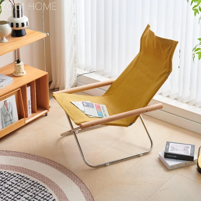 

Japanese Folding Recliner Chair Home Single Sofa Chair Balcony Canvas Lazy Small Nap Folding Lounge Seating