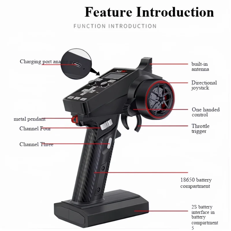 HOTRC CT-6A Six Channel One Hand Control Remote Control 2.4GHz with Gyroscope Voltage Feedback Receiver