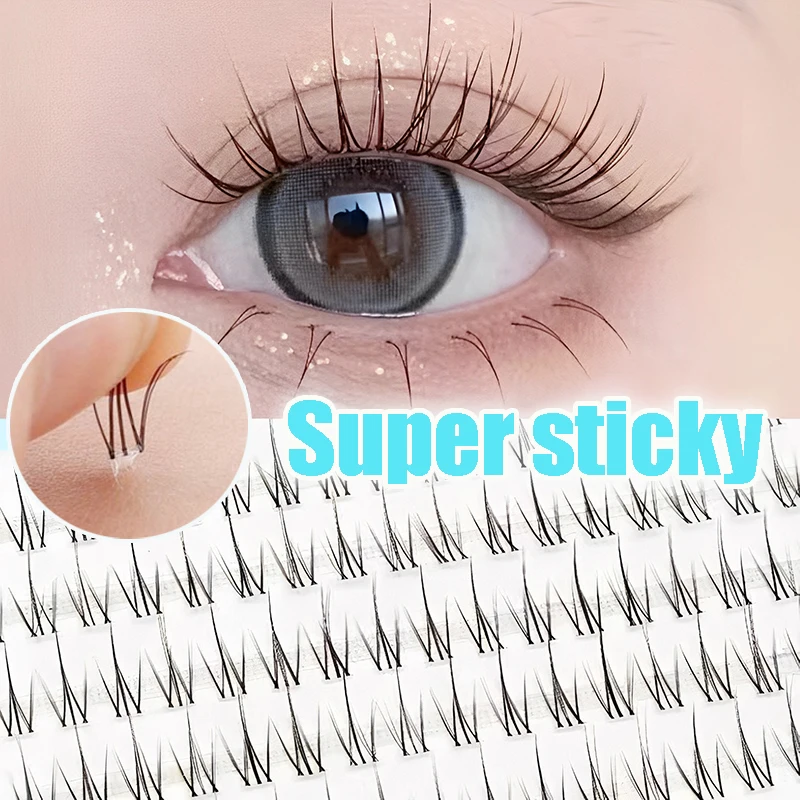 Kein Kleber erforderlich, flauschige falsche Wimpern, selbstklebend, wiederverwendbar, transparentes Band, segmentierte Cluster-DIY-Manga-Wimpernverlängerung, koreanisches Make-up