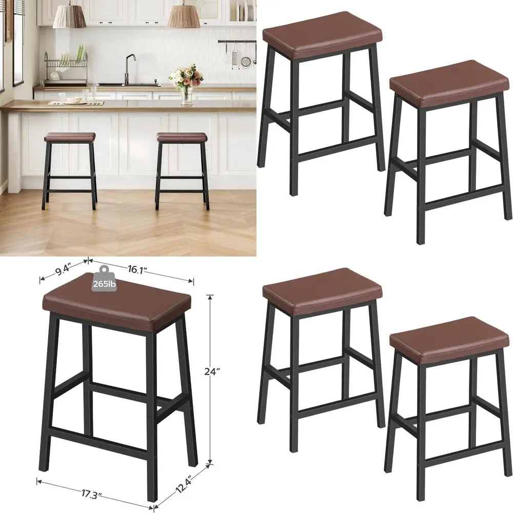 

Пара барных стульев высотой 61 см, обивка из ПУ, подходят для кухни и столовой, коричневый/черный BC01MD01