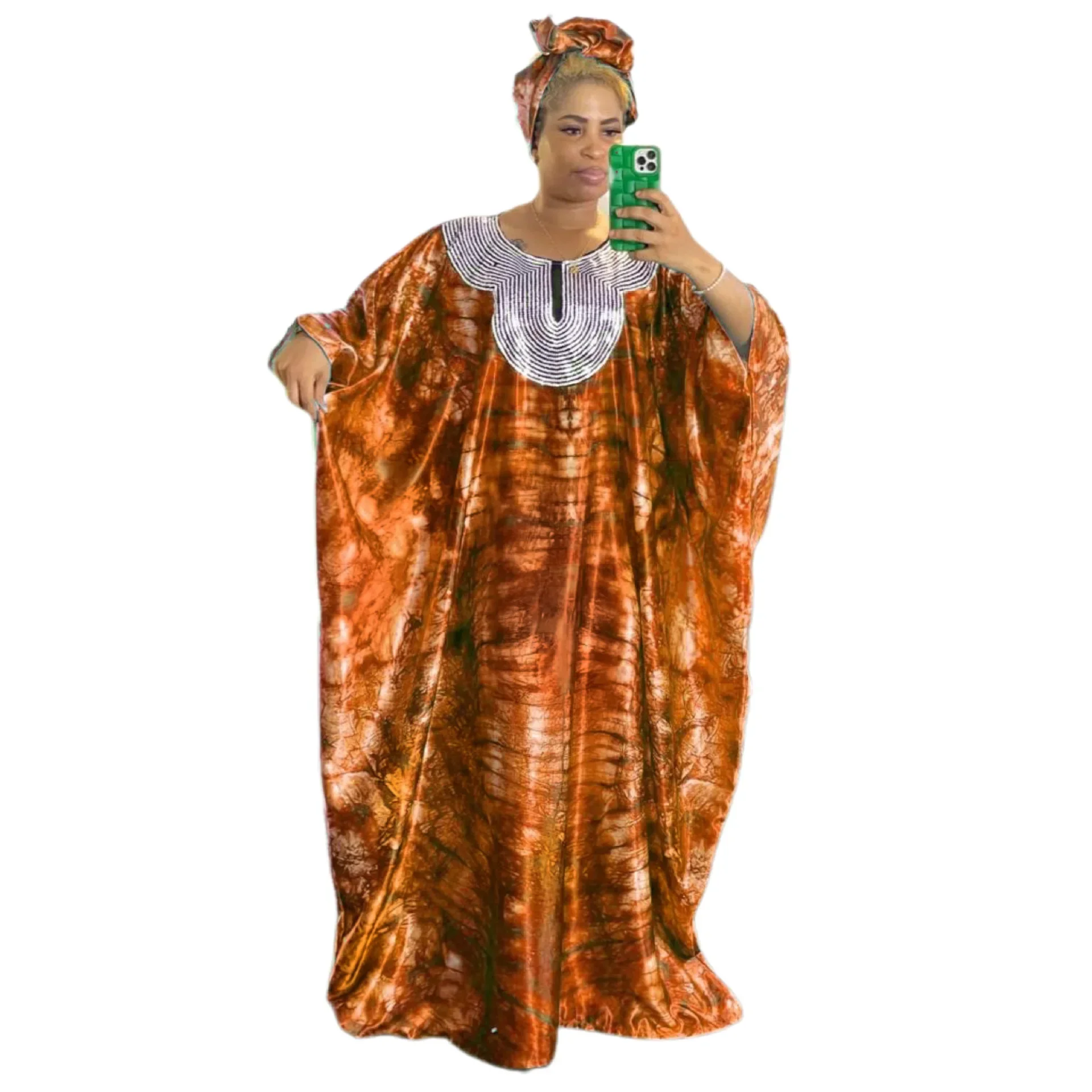 فساتين أفريقية للنساء صيفية أنيقة أفريقية نصف كم بوليستر مطرزة أزرق برتقالي أخضر أرجواني فستان طويل عباية إسلامية