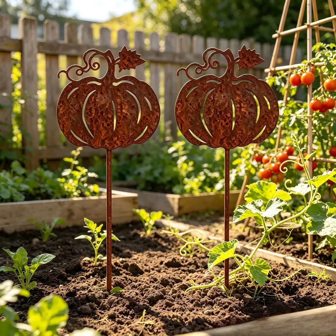 Vintage Iron Pumpkin Garden Stake, Courtyard Vegetable Garden Terrace Autumn Atmosphere Outdoor Decoration Handicraft