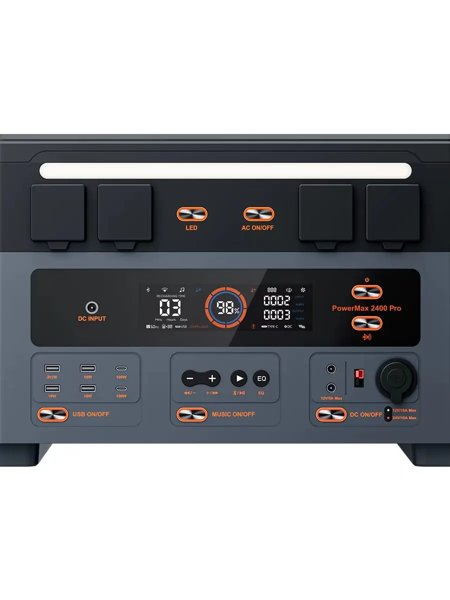 OSCAL PowerMax2400Pro Tragbare Powerstation 2400W Solargenerator mit 16 Ausgängen, kabellosen Ladestationen, DP 100W, LFP 1872Wh und Lautsprechern