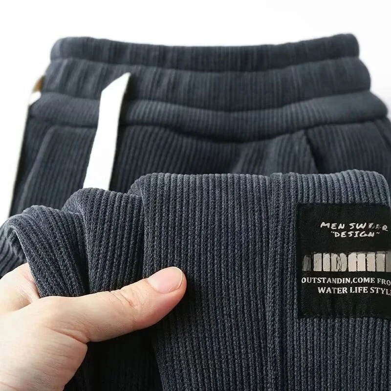 

Men's Casual Trousers Autumn Winter Thiened Fce Elastic Waist Dstring Sweatpants Wear Resistant Workwear Polyester Fiber