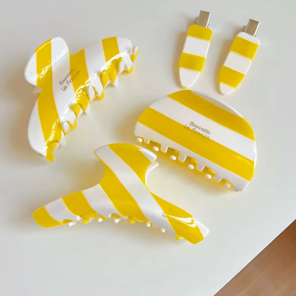 DS 11CM Large Yellow Striped Acetate Hair Claw French Retro Claw Clips Trendy Hair Clips INS Hair Accessories for Women Girls - AliExpress 