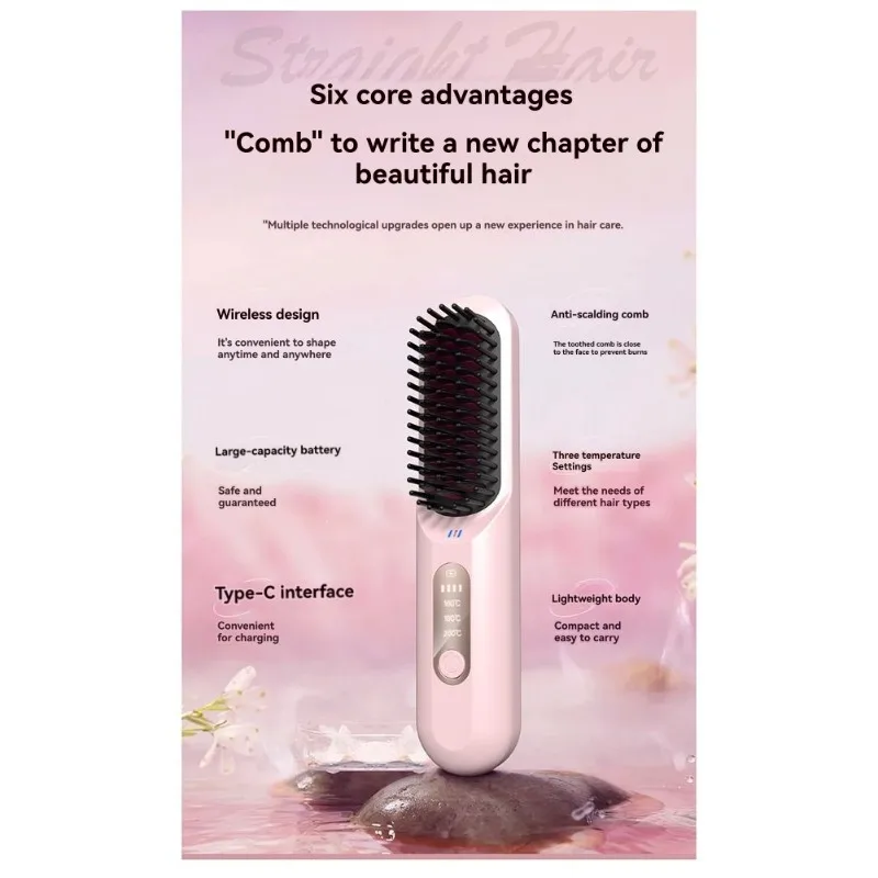 

X16A 2025 НОВИНКА — портативный беспроводной выпрямитель для волос и бигуди 2-в-1, зарядка через USB, настройка 3 варианта температуры