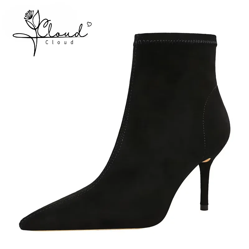 

Sexy Thin Low Heels Pointed Toe Ankle Boots Woman Party Women Pumps Shoes Fashion Spring Autumn Zipper Concise Short Booties