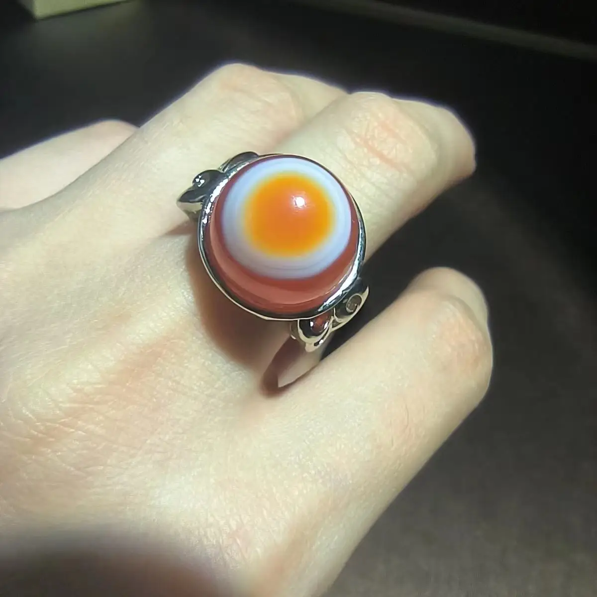 1pcs/lot Natural Red Eye Old Agate Ring one eye dzi S925 silver Ladies Jewelry folk-custom size adjustable accessories gemstone