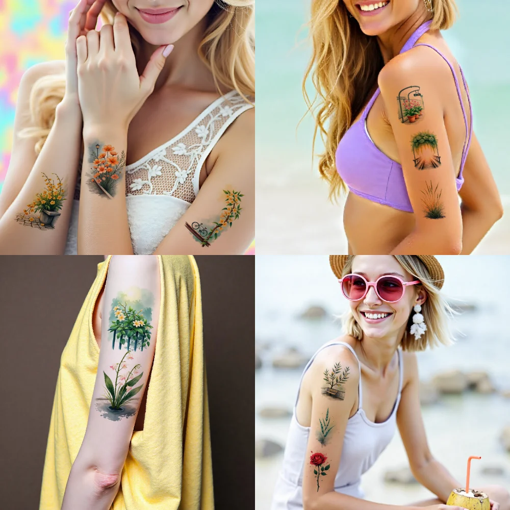 9 قطع من ملصقات الوشم المؤقت المائية المقاومة للماء تدوم طويلاً، ملصقات وشم مؤقت على شكل وردة صبار