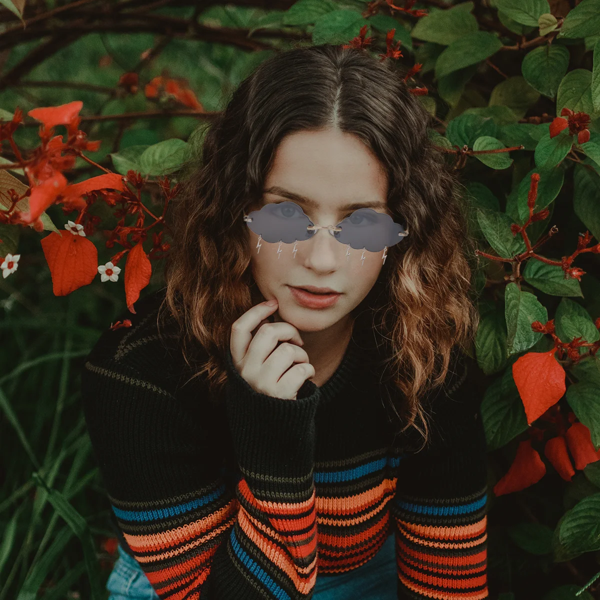 

1 Pair Cloud Shape Sunglasses Rimless Uv Protection For Small Face Party Streetwear Shades Unique Fashion Glasses