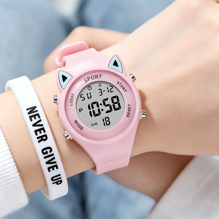 Fashion 3D Cat-ear Women Watches Luminous Waterproof LED Electronic Watches Sports Digital Wristwatch for Girls Boys Female