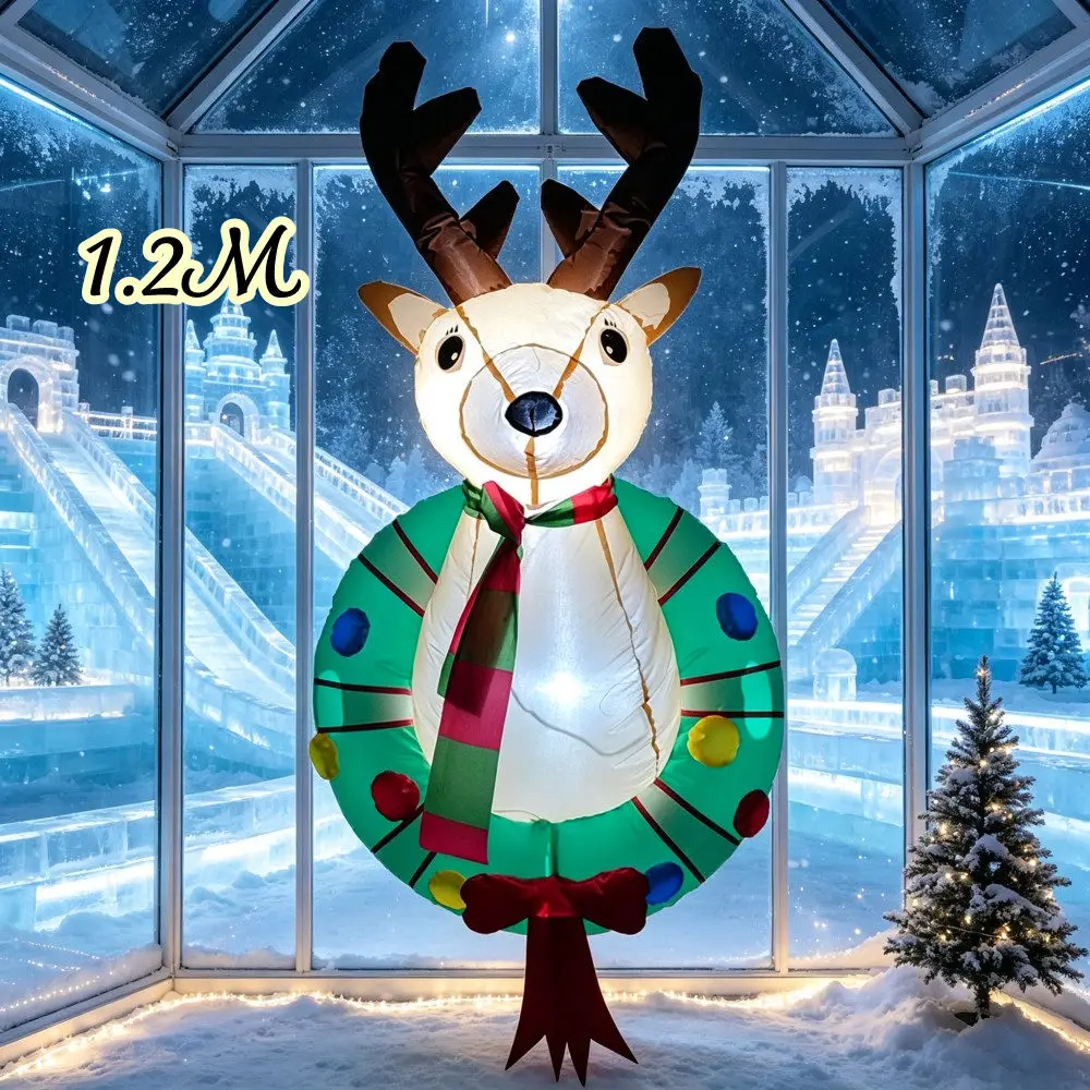Christmas 1.2M Inflatable Reindeer Wreath Built-in LED Light Suction Cup Indoor And Outdoor Courtyard Garden Holiday Decoration