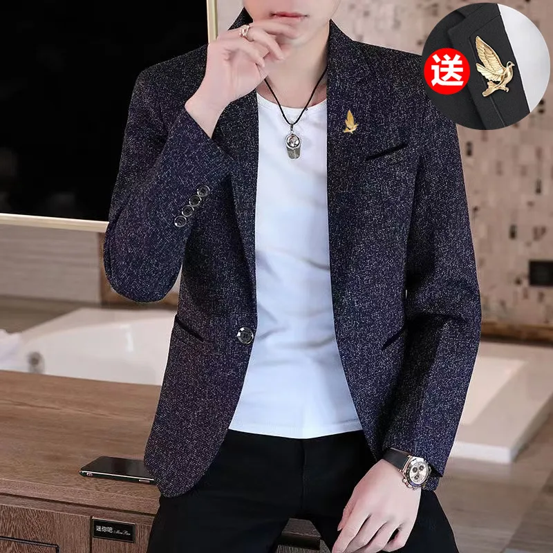 New Men\'s Suit, Handsome Large Size Suit, Fashionable and Versatile Pure Color Suit Jacket, Casual Banquet Dress, Black Top, Light Gray, Handsome