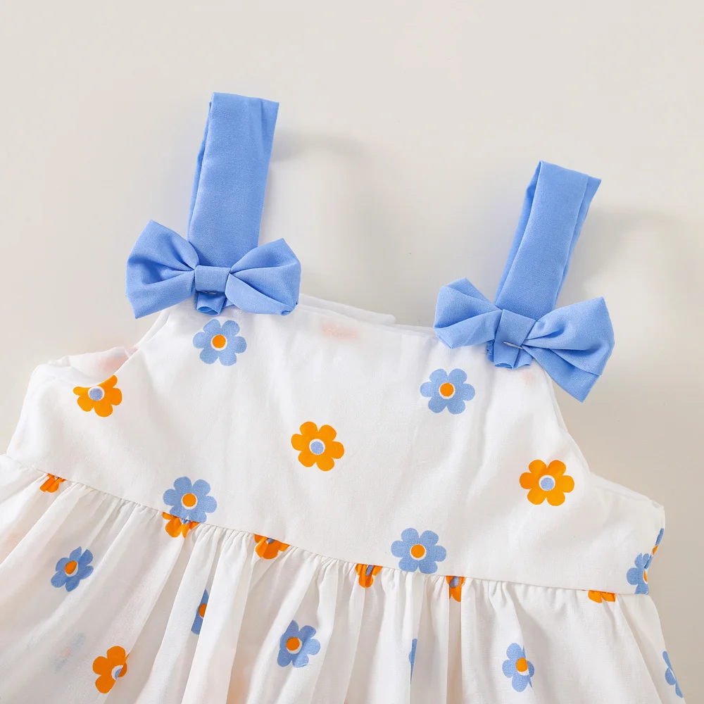 Summer Beach 2/Piece Set Baby Dress Bag Girl Flower Print Sweet Two Bow Decoration Suspender Dress