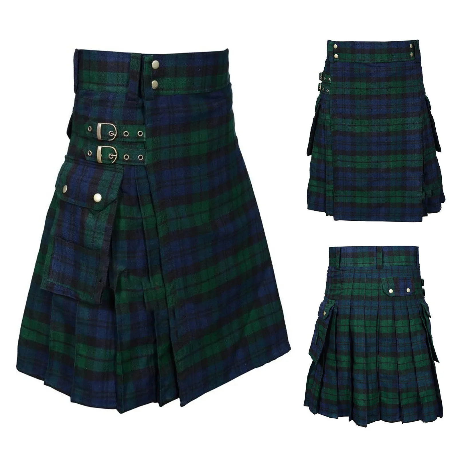 Saia curta plissada escocesa vintage masculina, kilt, roupa escocesa, casual, kilt, gótica, moda punk, bolso com kendo, outono