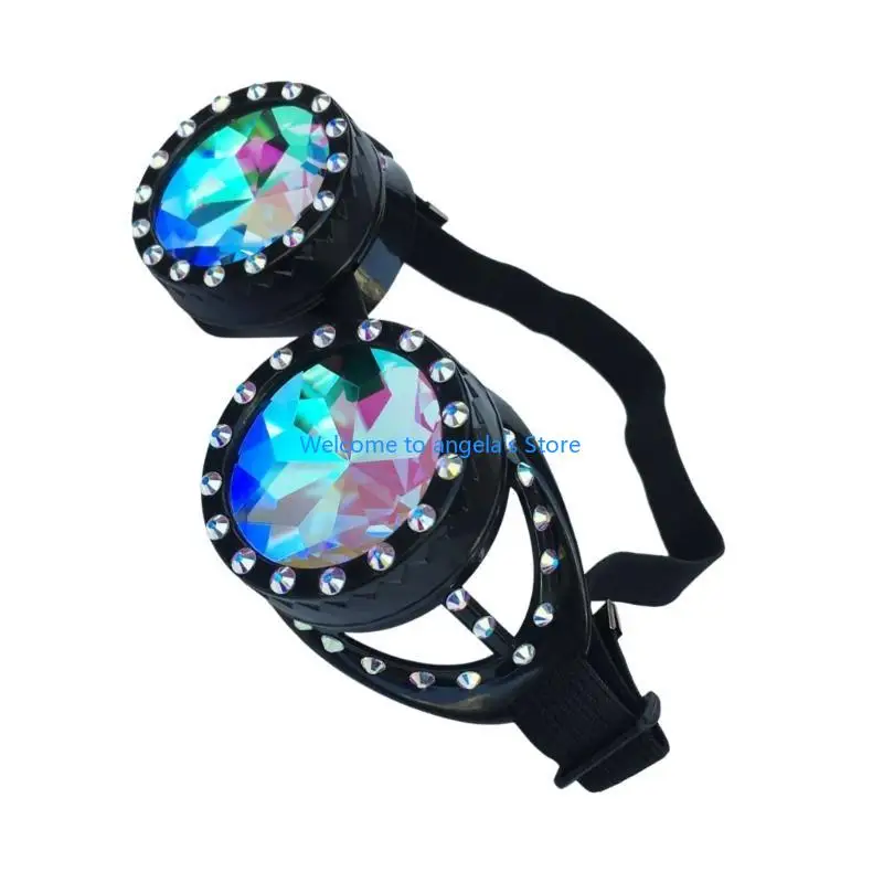 X4YC Fashion Goggles Glasses Rave Crystal Prism Goggles Steampunk Goggle