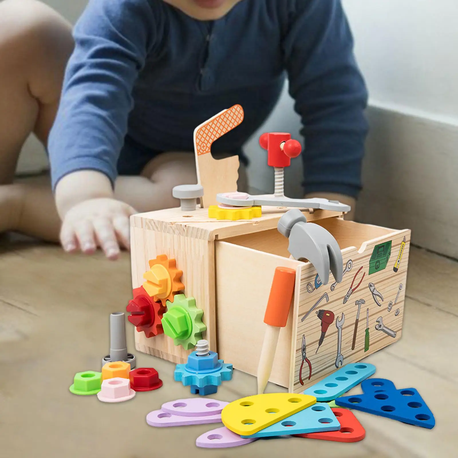 Holz-Werkzeugkasten, Spielzeug für Kinder, Reparatur-Spielwerkzeug-Set für Mädchen und Jungen, Festivals