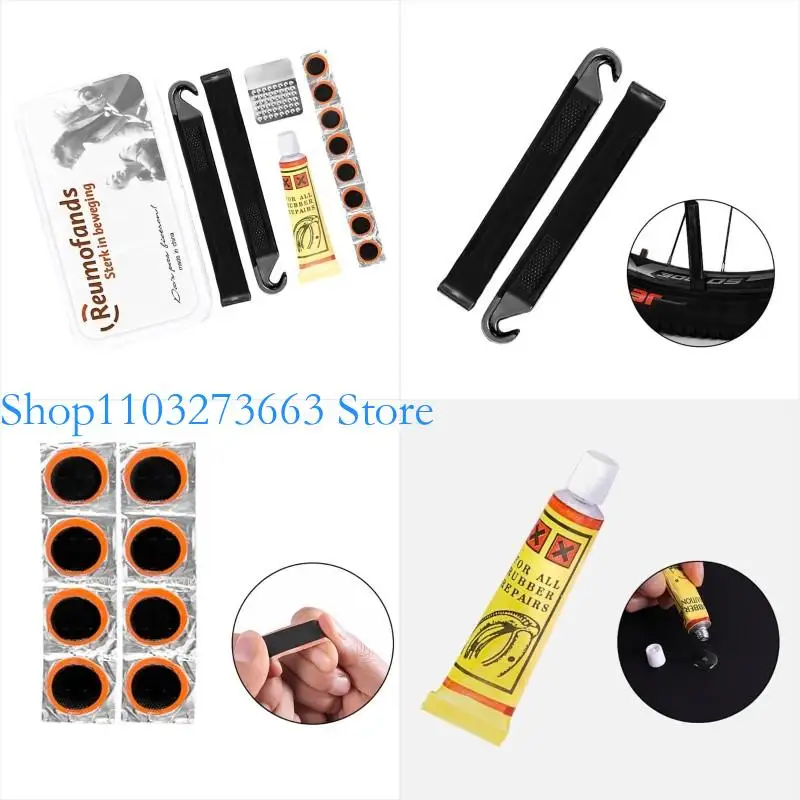 

R6FE Portable Bike Tire Repair Kits with Bike Tire Levers, Rubber Patches Bicycles Inner Tube Puncture Patches Repair Tool