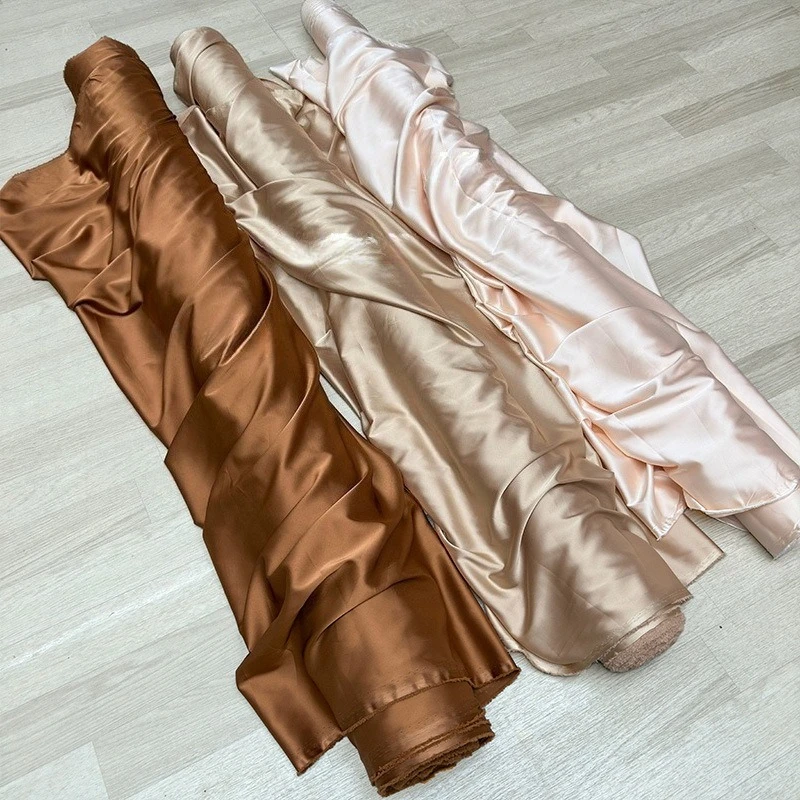 Rose Gold Champagne Stretch Satin Fabric, Silky Soft Draping Pearlescent Satin for Wedding Backdrop & Party Decoration