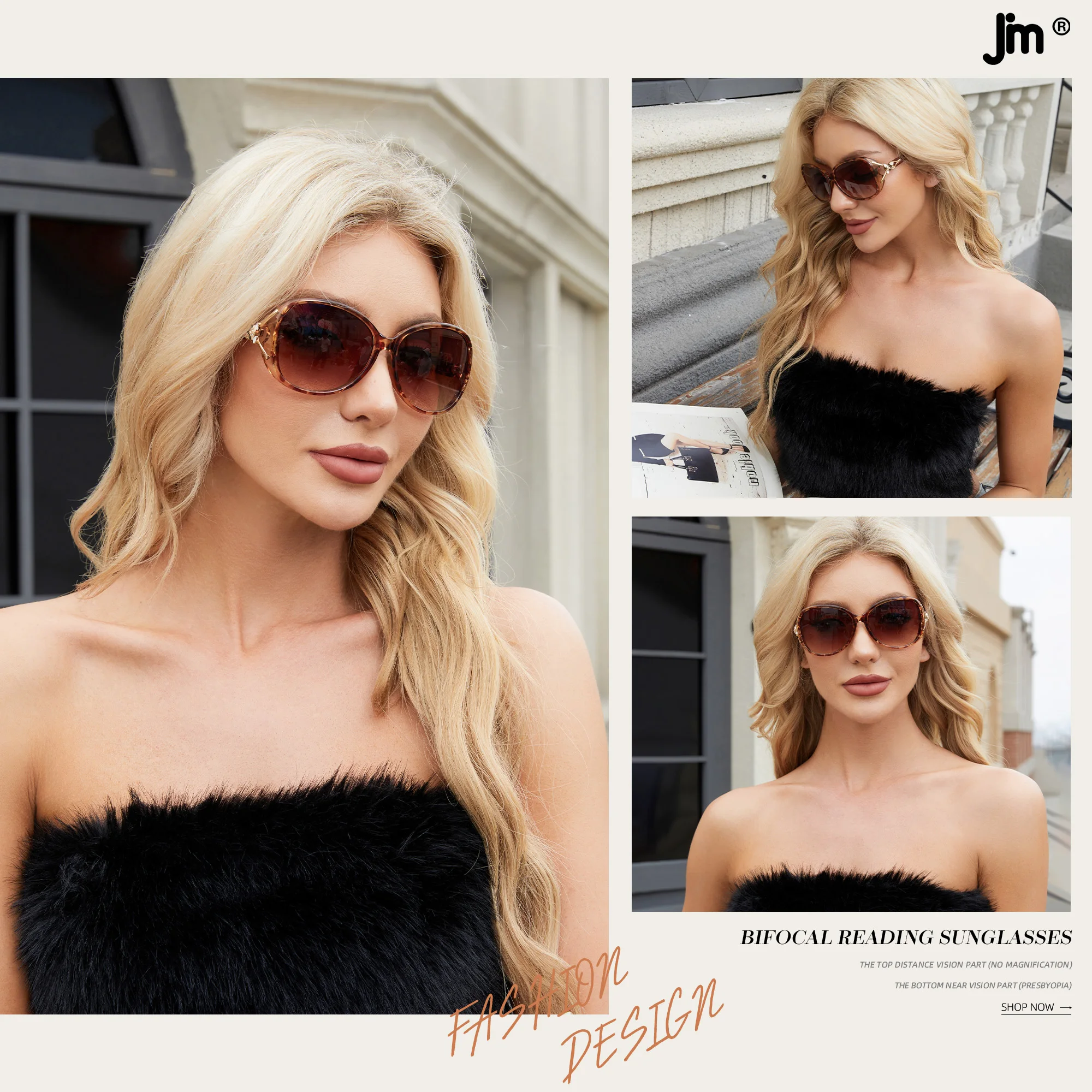 JM Large Round Bifocal Reading Sunglasses for Women Vintage Oversized Lady Reading Glasses UV400