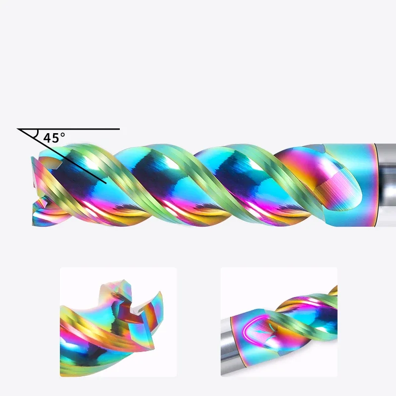 HRC65 U-shaped groove colorful high-gloss aluminum Cutter Special CNC U-groove Integral Tungsten Steel 3 Flute Carbide End Mill