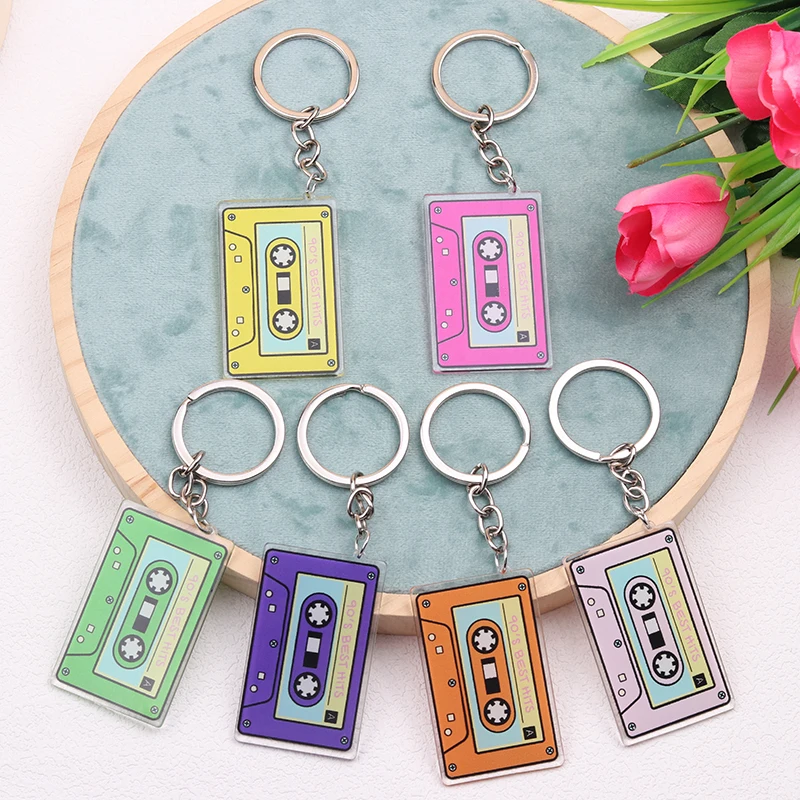 Vintage Radio Cassette Tape Keychain Interesting And Creative Tape Pattern Key Decorations Funny Fashion Bag  Accessories Gifts