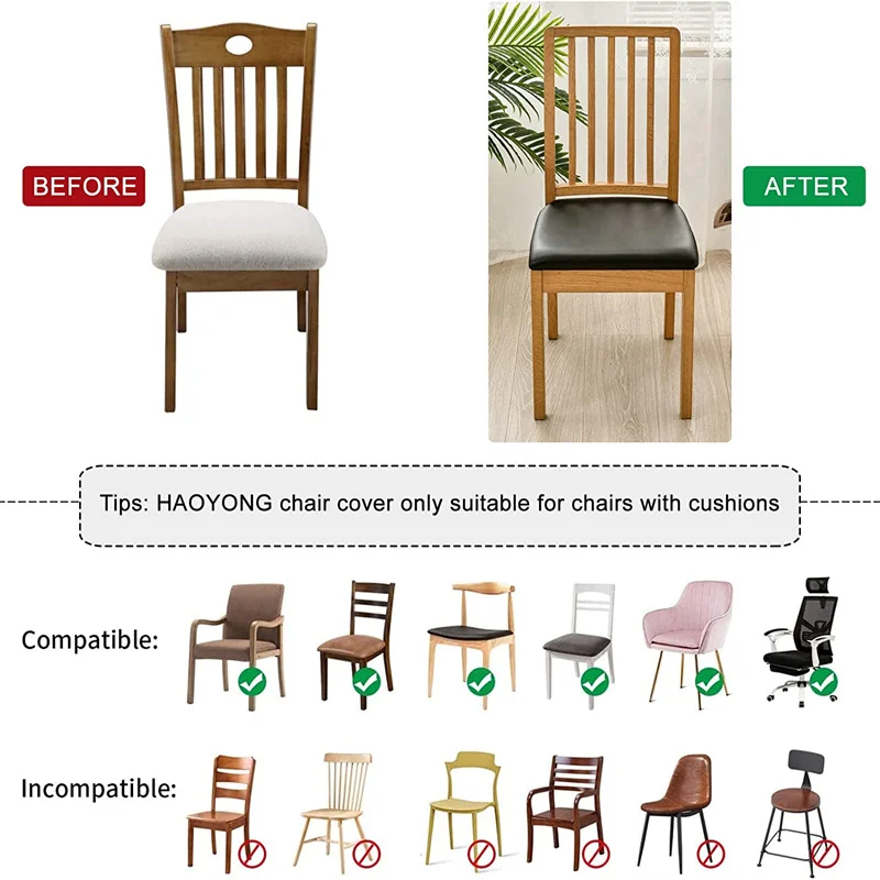 Waterproof Chair Cushion Cover For Kitchen Dining Room Leather Seat Cover Dining Room Chair Seat Cushion Cover Solid Color