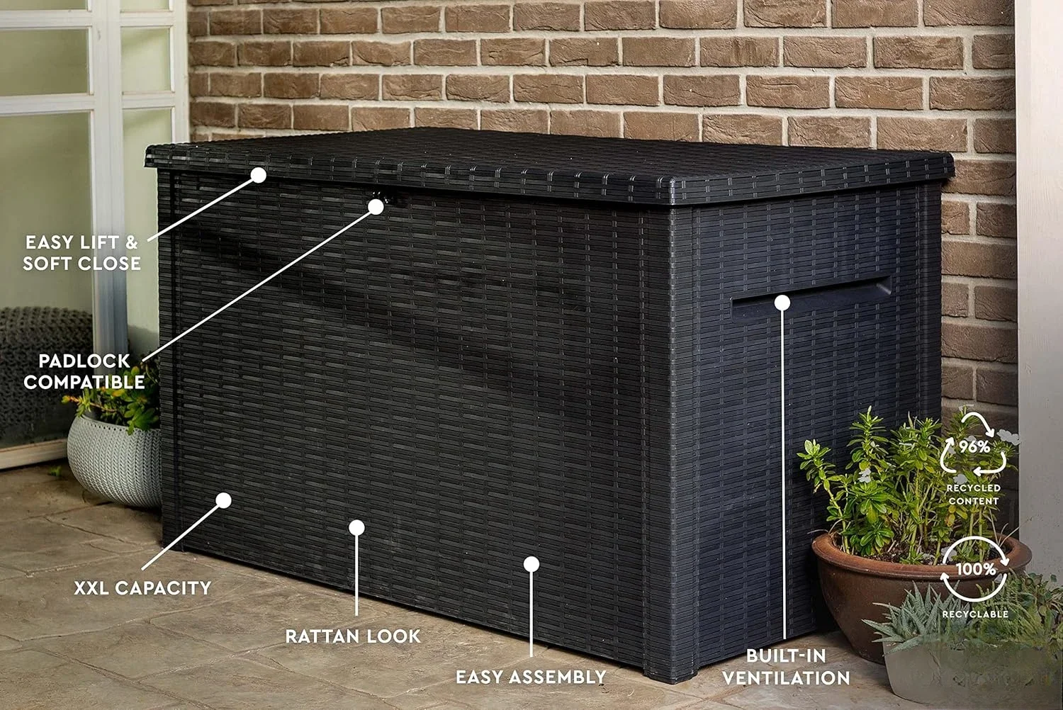 230 Gallon Resin Rattan Look Large Outdoor Storage Deck Box for Patio Furniture Cushions, Pool Toys, and Garden Tools